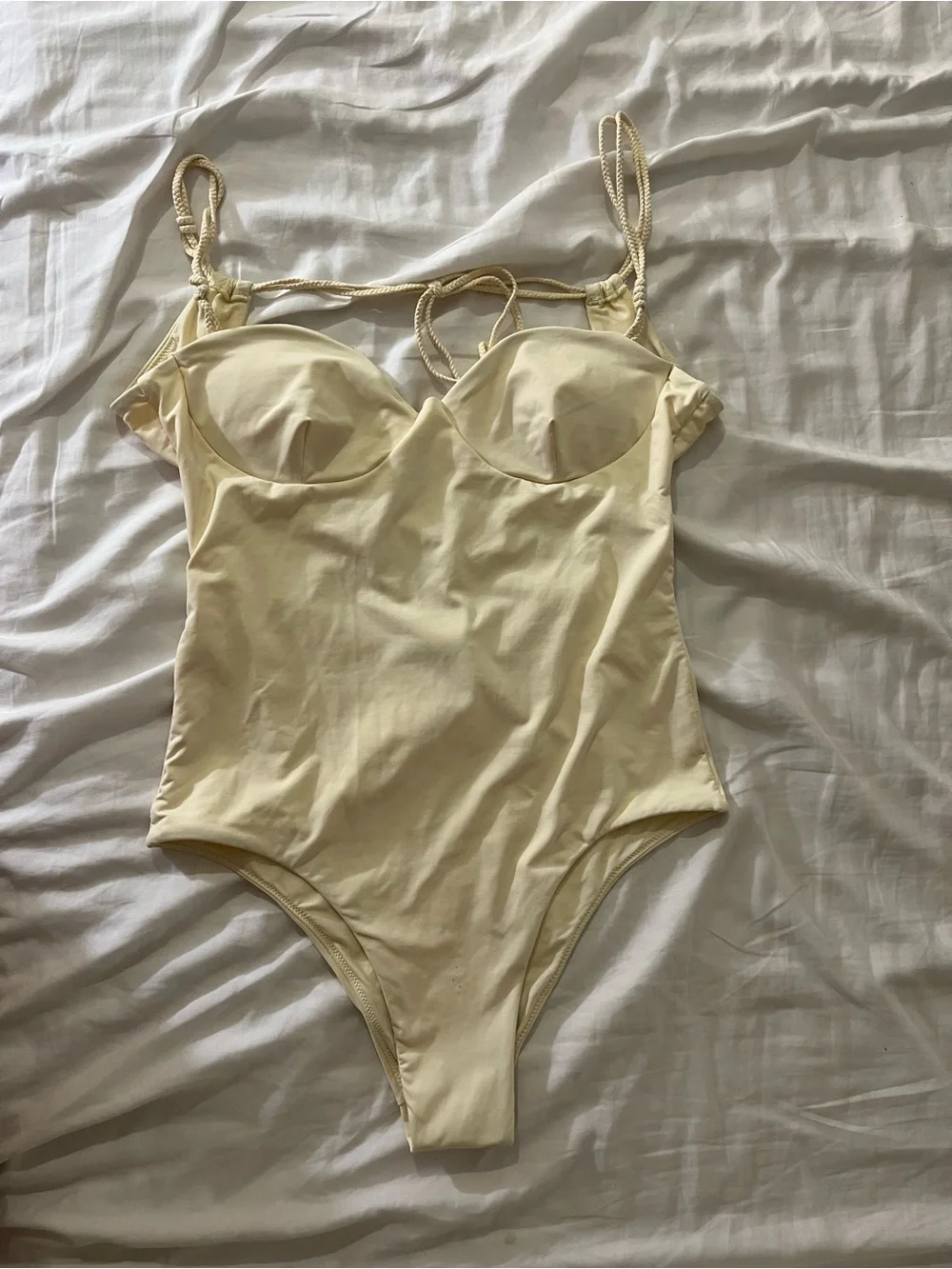 Zara Cream Strappy One-Piece Swimsuit